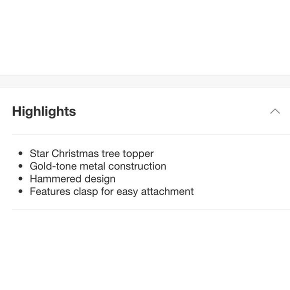 Hammered Metal Star Christmas TreeTopper Gold - Threshold New - Picture 4 of 8